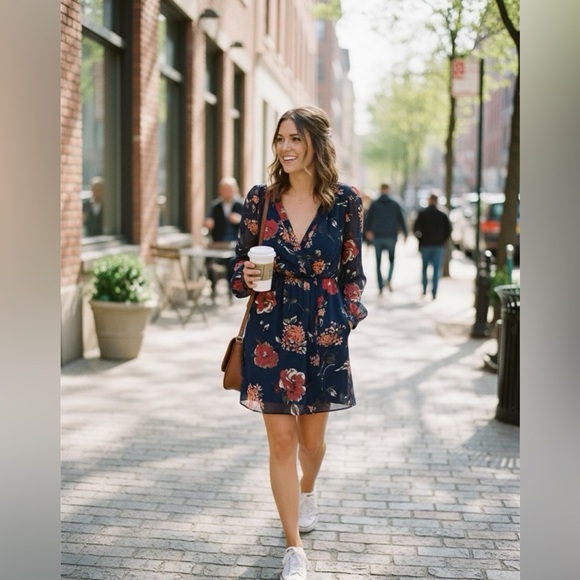 Lulus Dresses & Skirts - Lulu's Navy Floral Long Sleeve Dress
